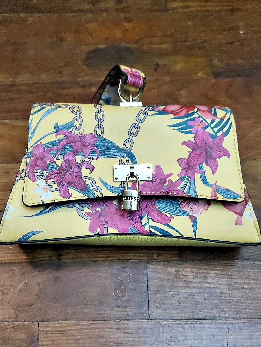 GUESS Floral Wristlet Clutch in Yellow & Pink